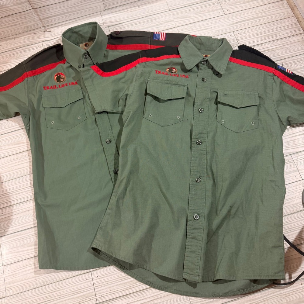 Trail Life USA Official Uniform Shirt Mens Large Green Ripstop Lot of 2 L